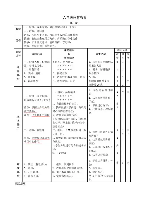 (整理)小学六年级体育教案全册48课时