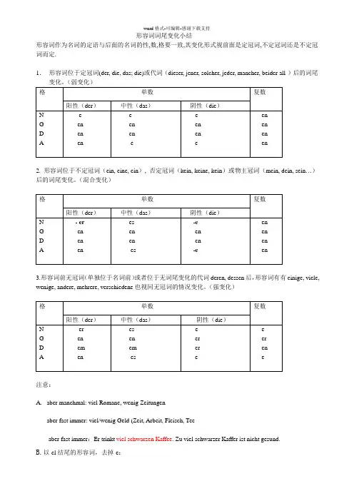 德语形容词词尾变化小结