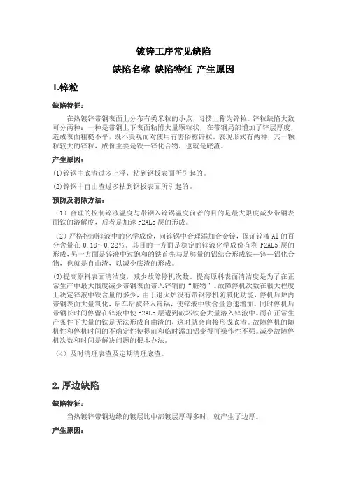 镀锌缺陷