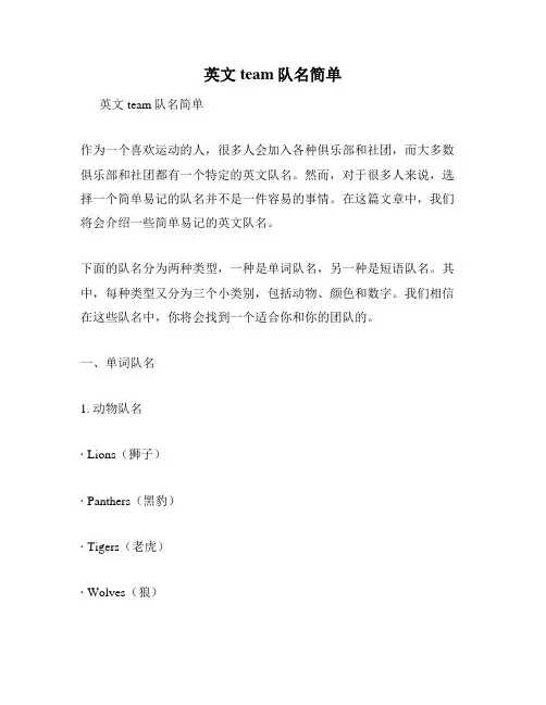 英文team队名简单