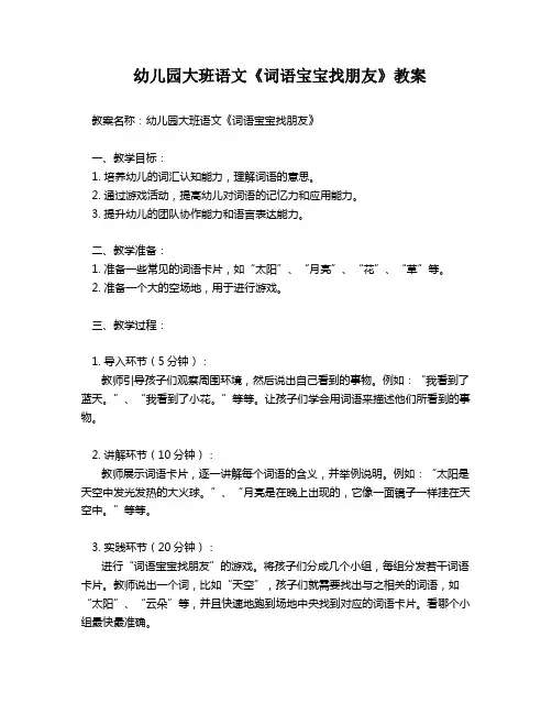 幼儿园大班语文《词语宝宝找朋友》教案