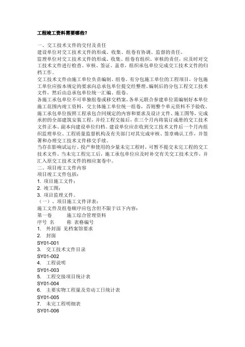 工程竣工资料需要哪些