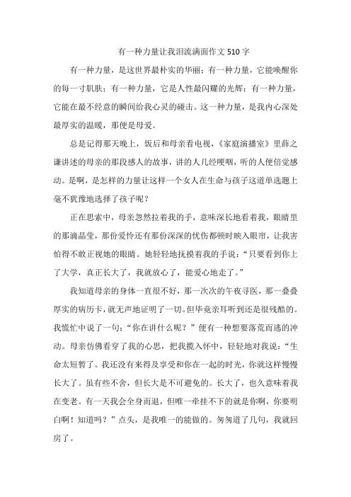 有一种力量让我泪流满面作文510字