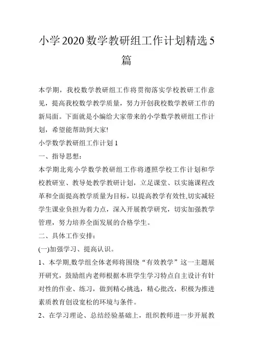 小学2020数学教研组工作计划精选5篇