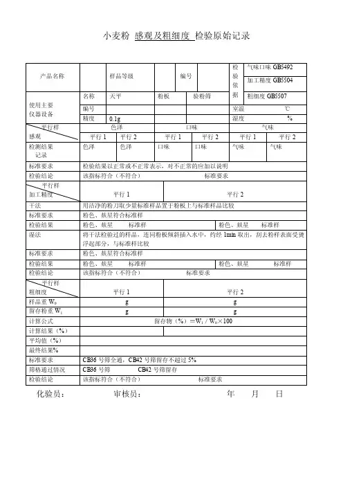 小麦粉感官粗细度检验原始记录