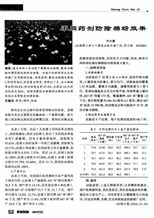 不同药剂防除棉蚜效果