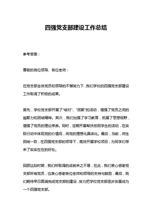 四强党支部建设工作总结