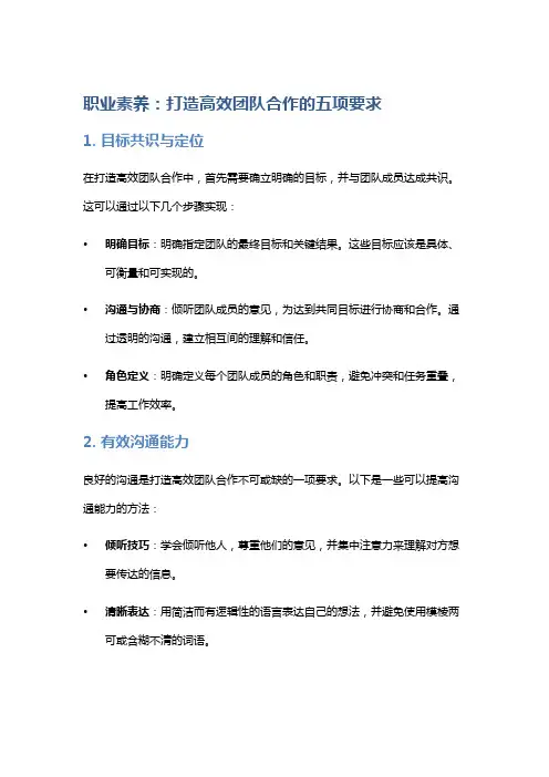 职业素养：打造高效团队合作的五项要求