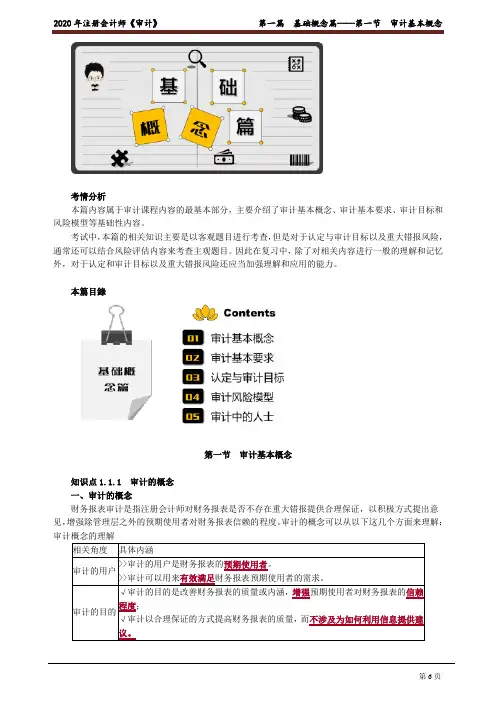 2020注会(CPA) 审计 第一篇 基础概念篇——第一节 审计基本概念