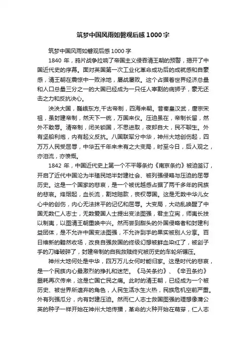 筑梦中国风雨如磐观后感1000字