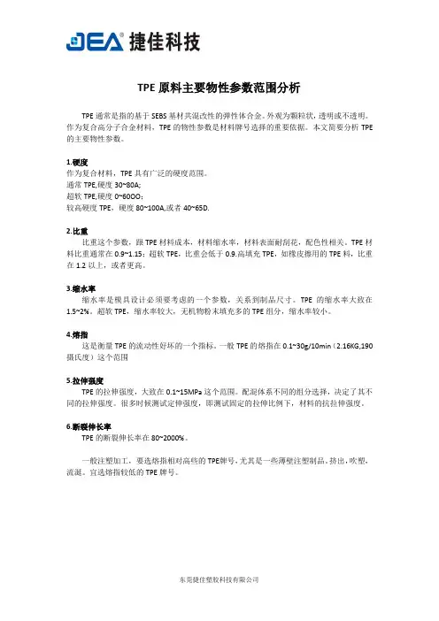 TPE原料主要物性参数范围分析
