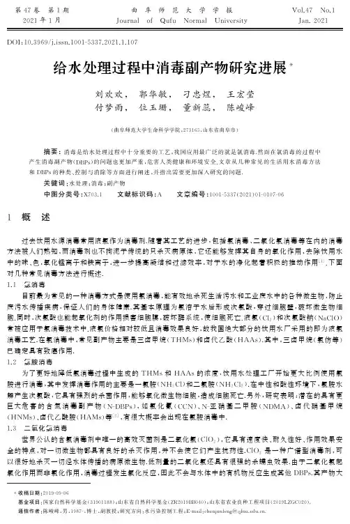 给水处理过程中消毒副产物研究进展