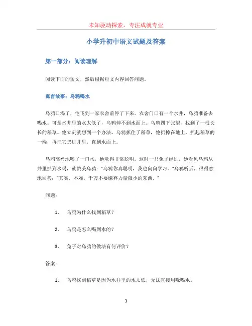 小学升初中语文试题及答案 (3)