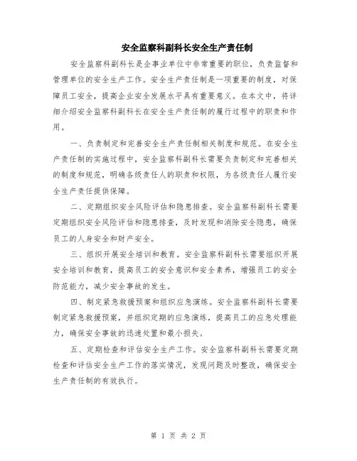 安全监察科副科长安全生产责任制