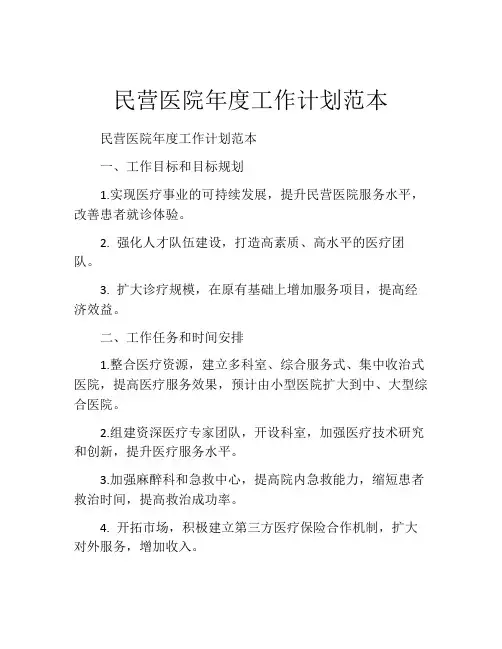 民营医院年度工作计划范本