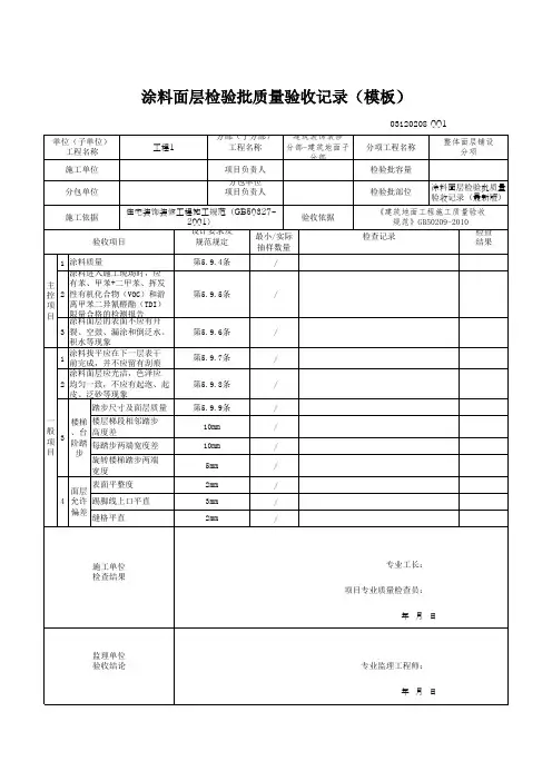 涂料面层检验批质量验收记录通用表格