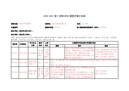 2020-2021第一学期SPOC课程开课计划表