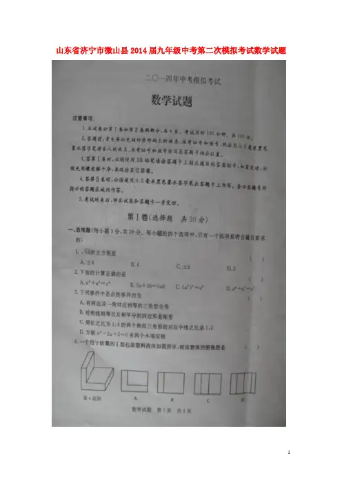 山东省济宁市微山县2014届中考数学第二次模拟考试试题(扫描版)