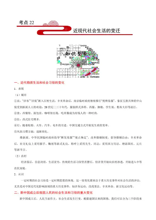金老师教育培训备战高考历史一轮专题复习讲义含练习答案解析考点22 近现代社会生活的变迁