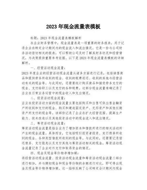 关于现金流量表模板