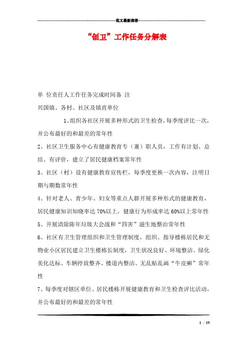 “创卫”工作任务分解表