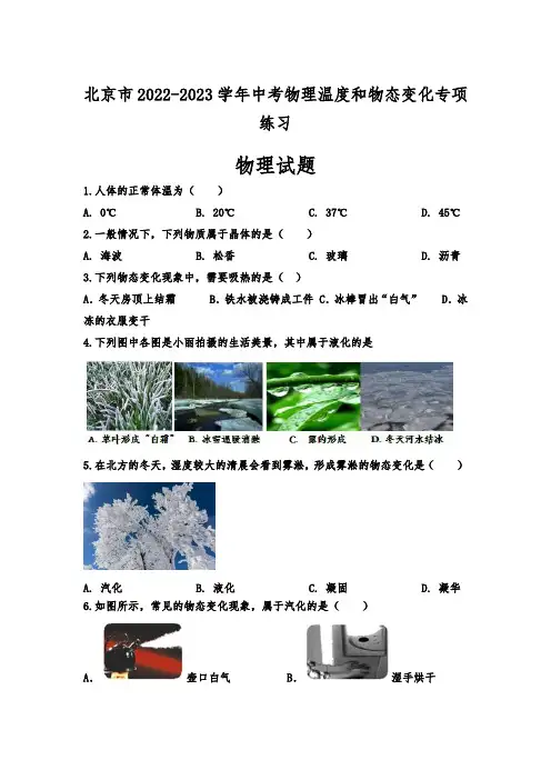 北京市2022-2023学年中考物理温度和物态变化专项练习原卷版