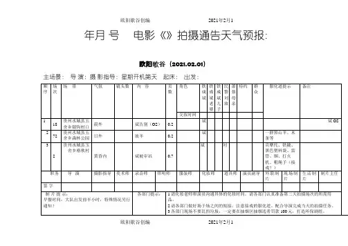 电影拍摄通告单模版之欧阳歌谷创作