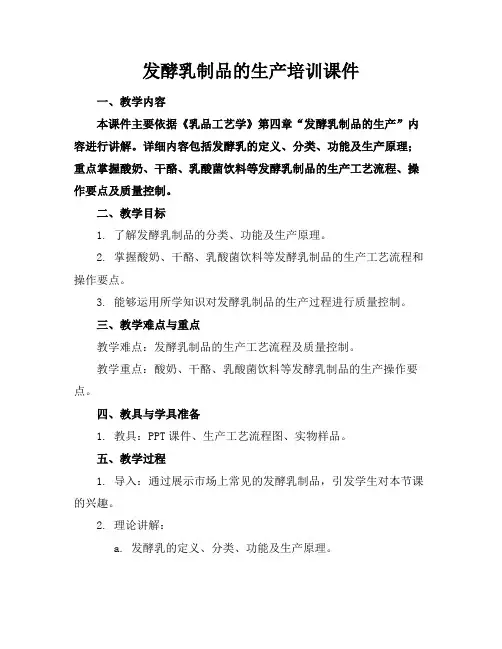 发酵乳制品的生产培训课件