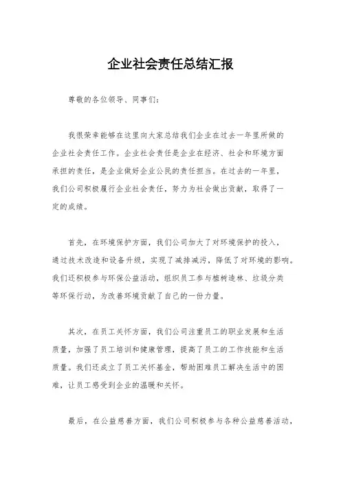 企业社会责任总结汇报