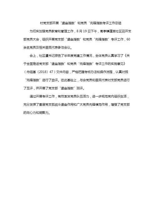 村党支部开展“堡垒指数”和党员“先锋指数考评工作总结