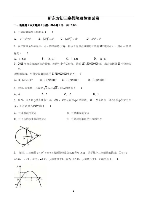 2020年初三下数学寒假测试卷及答案解析