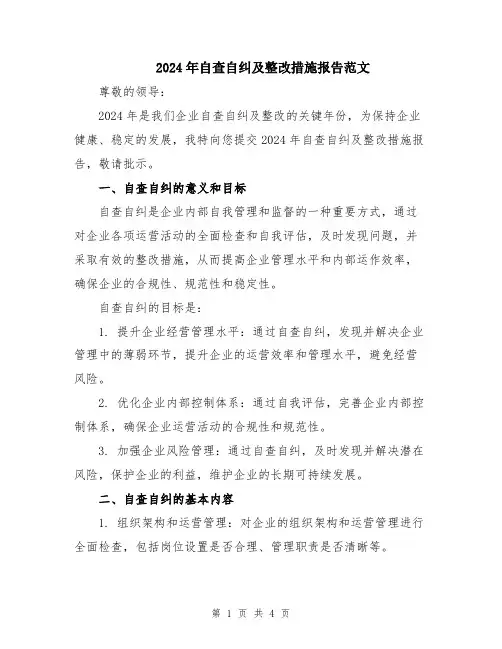 2024年自查自纠及整改措施报告范文