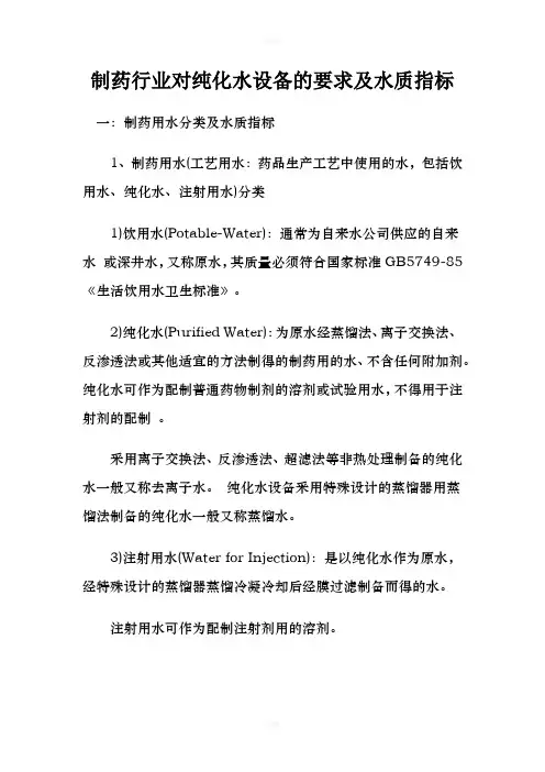 制药行业对纯化水设备的要求及水质指标