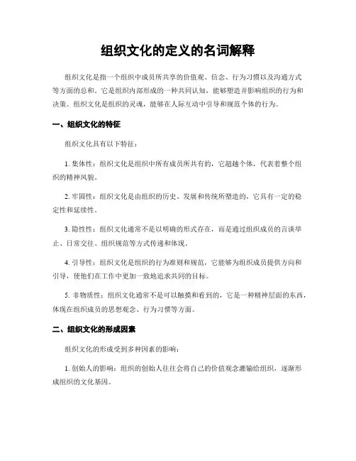 组织文化的定义的名词解释