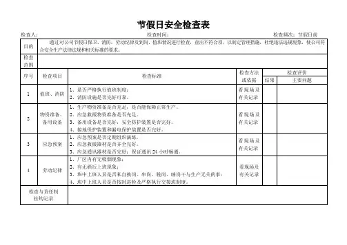 节假日安全检查表