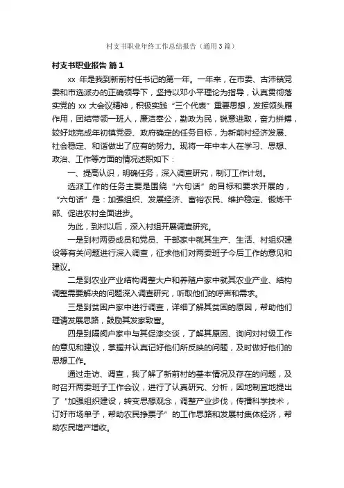村支书职业年终工作总结报告（通用3篇）