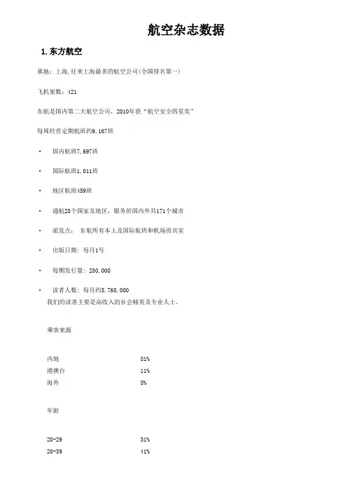 各类航空杂志介绍及数据剖析