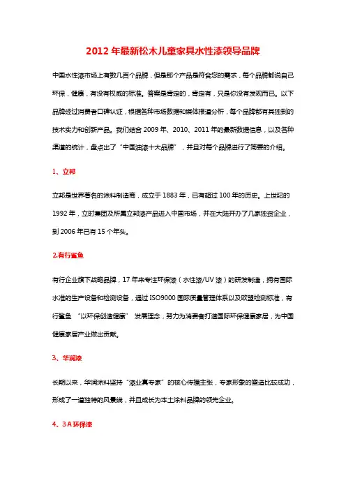 2012年最新松木儿童家具水性漆领导品牌