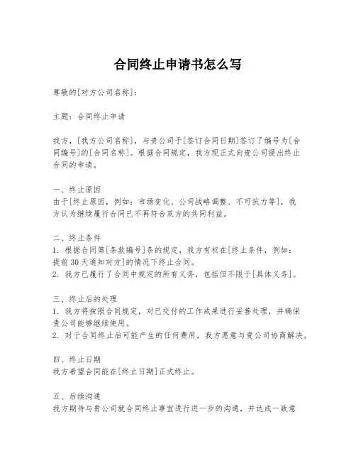 合同终止申请书怎么写