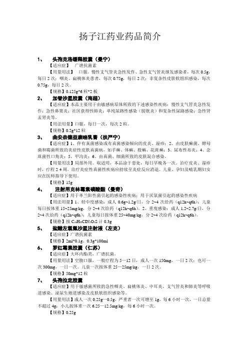 扬子江药业药品简介