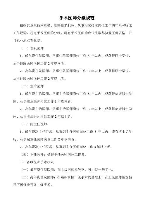医院手术医师分级规范(2024标准版)