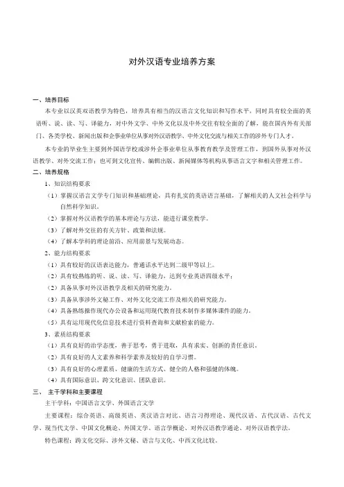 对外汉语专业人才培养方案
