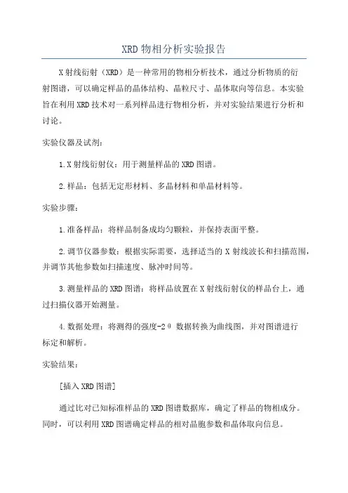 XRD物相分析实验报告
