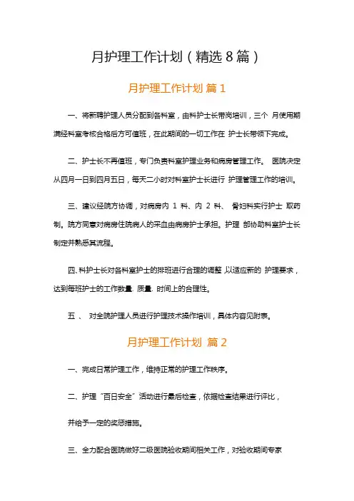 月护理工作计划(精选8篇)