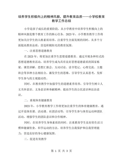 培养学生积极向上的精神风貌,提升教育品质——小学校教育教学工作总结