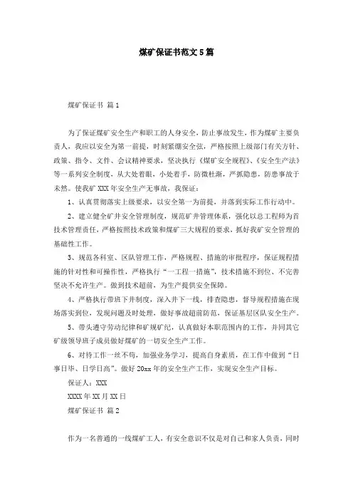 煤矿保证书范文5篇
