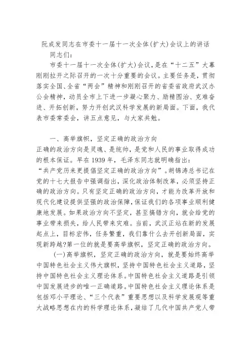 阮成发同志在市委十一届十一次全体