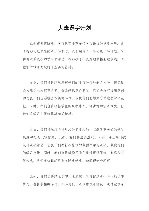 大班识字计划