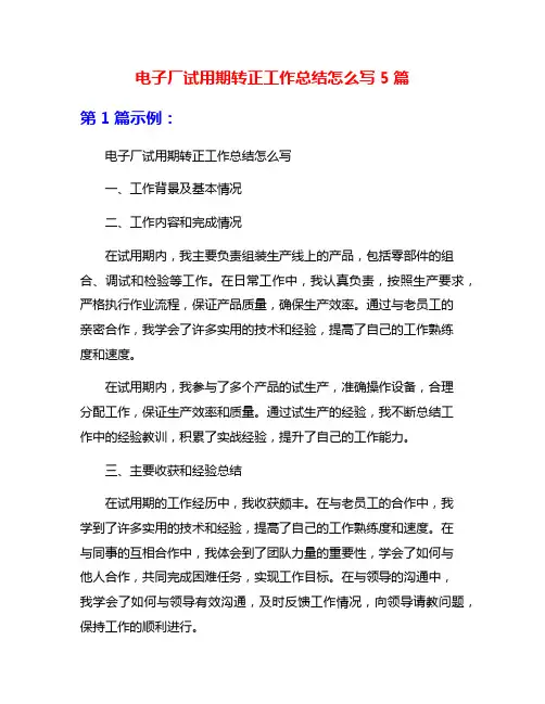 电子厂试用期转正工作总结怎么写5篇