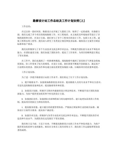 勘察设计站工作总结及工作计划安排[上]
